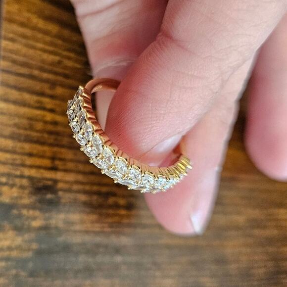 Beautiful Anniversary Ring 3x1.5mm Marquise Cubic Zirconia Gold-Tone Ring Size 8 - Picture 4 of 16